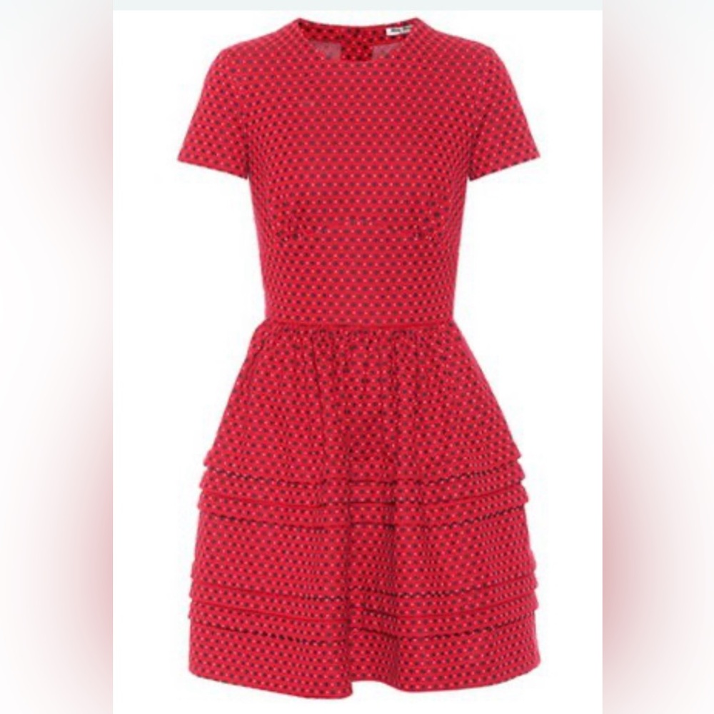 Red miu miu woven polka dot dress